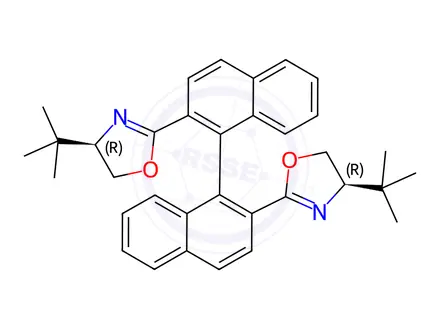 Chemical structure of (S)-2,2'-Bis((R)-4-(tert-butyl)-4,5-dihydrooxazol-2-yl)-1,1'-binaphthalene