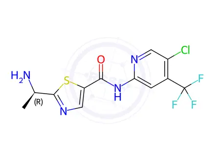 Chemical structure of (R)-2-(1-Aminoethyl)-N-(5-chloro-4-(trifluoromethyl)pyridin-2-yl)thiazole-5-carboxamide