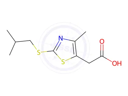 Chemical structure of 2-{4-methyl-2-[(2-methylpropyl)sulfanyl]-1,3-thiazol-5-yl}acetic acid