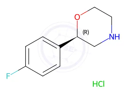 Chemical structure of Morpholine, 2-(4-fluorophenyl)-, hydrochloride (1:1), (2R)-