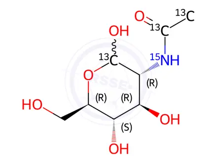 Chemical structure of N-[1,2-13C2]acetyl-D-[1-13C;15N]glucosamine