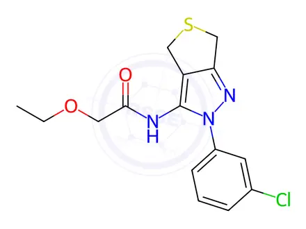 Chemical structure of N-[2-(3-chlorophenyl)-4,6-dihydrothieno[3,4-c]pyrazol-3-yl]-2-ethoxyacetamide