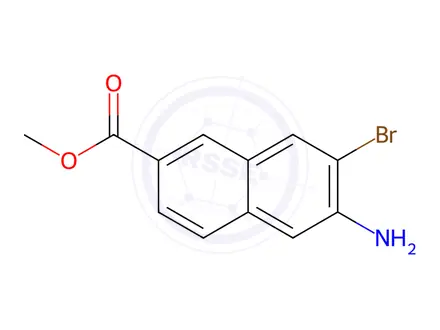 Chemical structure of 2-Naphthalenecarboxylic acid, 6-amino-7-bromo-, methyl ester