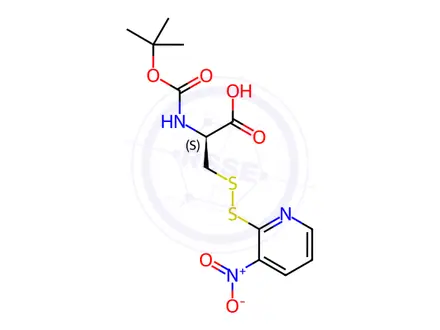 Chemical structure of (2S)-2-[(2-Methylpropan-2-yl)oxycarbonylamino]-3-[(3-nitropyridin-2-yl)disulfanyl]propanoic acid
