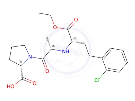 Chemical structure of ((S)-4-(2-chlorophenyl)-1-ethoxy-1-oxobutan-2-yl)-L-alanyl-L-proline