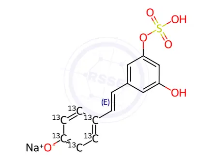 Chemical structure of trans Resveratrol-13C6 3-Sulfate Sodium Salt
