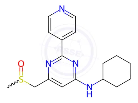 Chemical structure of N-cyclohexyl-6-((methylsulfinyl)methyl)-2-(pyridin-4-yl)pyrimidin-4-amine