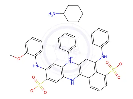 Chemical structure of hydrogen 9-[(2-methoxyphenyl)amino]-7-phenyl-5-(phenylamino)-4,10-disulphonatobenzo[a]phenazinium, compound with cyclohexanamine (1:1)