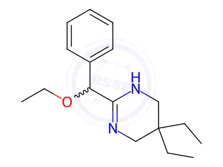 Chemical structure of 3,4,5,6-Tetrahydro-5,5-diethyl-2-(α-ethoxybenzyl)pyrimidine