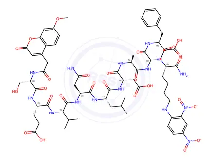 Chemical structure of Mca-(Asn670,Leu671)-Amyloid β/A4 Protein Precursor770 (667-675)-Lys(Dnp) amide