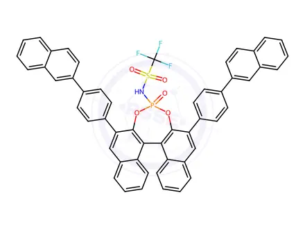 Chemical structure of N-((11bS)-2,6-Bis(4-(naphthalen-2-yl)phenyl)-4-oxidodinaphtho[2,1-d:1',2'-f][1,3,2]dioxaphosphepin-4-yl)-1,1,1-trifluoromethanesulfonamide