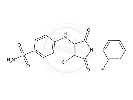 Chemical structure of 4-((4-Chloro-1-(2-fluorophenyl)-2,5-dioxo-2,5-dihydro-1H-pyrrol-3-yl)amino)benzenesulfonamide