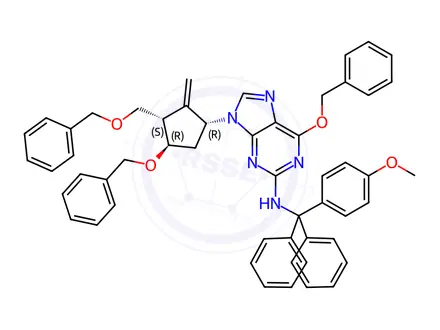 Chemical structure of 2-N-[(4-Methoxyphenyl)-diphenylmethyl]-4,6’-O-dibenzyl ent-Entecavir