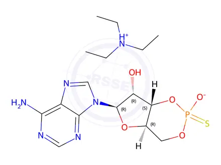 Chemical structure of (2R,4aR,6R,7R,7aS)-6-(6-Amino-9H-purin-9-yl)-7-hydroxy-2-mercaptotetrahydro-4H-furo[3,2-d][1,3,2]dioxaphosphinine 2-oxide compound with Triethylamine