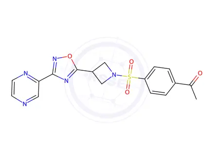 Chemical structure of 1-(4-((3-(3-(Pyrazin-2-yl)-1,2,4-oxadiazol-5-yl)azetidin-1-yl)sulfonyl)phenyl)ethan-1-one
