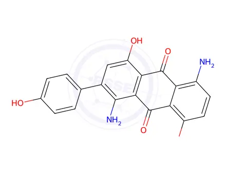 Chemical structure of 1,5-diamino-4,8-dihydroxy(4-hydroxyphenyl)anthraquinone