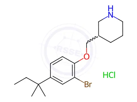 Chemical structure of 3-{[2-Bromo-4-(tert-pentyl)phenoxy]-methyl}piperidine hydrochloride