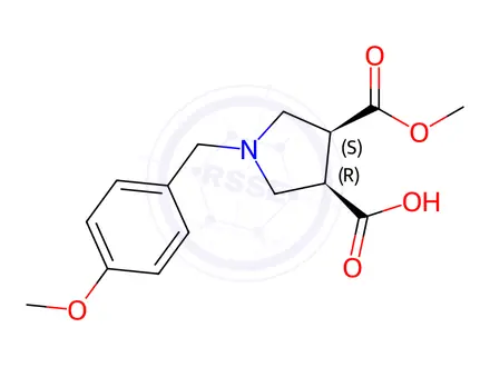 Chemical structure of (3R,4S)-1-(4-Methoxybenzyl)-4-(methoxycarbonyl)pyrrolidine-3-carboxylic acid