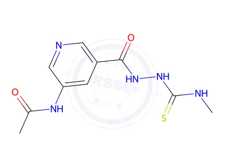 Chemical structure of 5-acetamido-N-[(methylcarbamothioyl)amino]pyridine-3-carboxamide