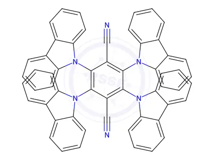 Chemical structure of 2,3,5,6-tetrakis(carbazol-9-yl)-1,4-dicyanobenzene