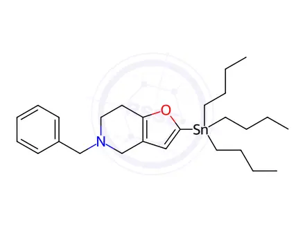Chemical structure of Furo[3,2-c]pyridine, 4,5,6,7-tetrahydro-5-(phenylmethyl)-2-(tributylstannyl)-