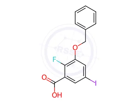 Chemical structure of Benzoic acid, 2-fluoro-5-iodo-3-(phenylmethoxy)-