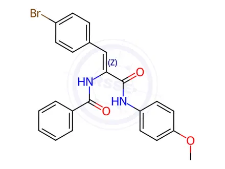 Chemical structure of N-(1-(4-Bromophenyl)-3-((4-methoxyphenyl)amino)-3-oxoprop-1-en-2-yl)benzamide