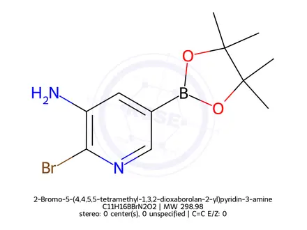 Chemical structure of 2-Bromo-5-(4,4,5,5-tetramethyl-1,3,2-dioxaborolan-2-yl)pyridin-3-amine