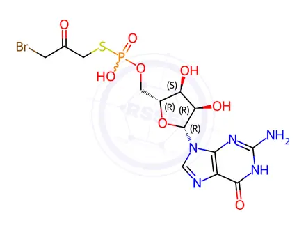 Chemical structure of guanosine-5'-O-(S-(3-bromo-2-oxopropyl))thiophosphate