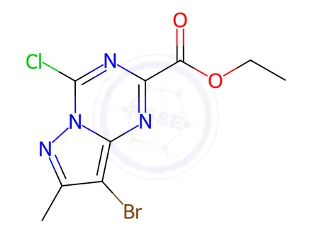 Chemical structure of Ethyl 8-bromo-4-chloro-7-methylpyrazolo[1,5-a][1,3,5]triazine-2-carboxylate
