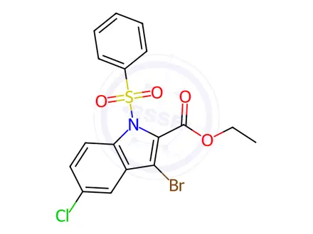 Chemical structure of Ethyl 3-bromo-5-chloro-1-(phenylsulfonyl)-1H-indole-2-carboxylate