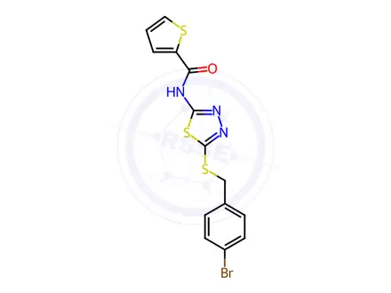 Chemical structure of N-(5-((4-Bromobenzyl)thio)-1,3,4-thiadiazol-2-yl)thiophene-2-carboxamide