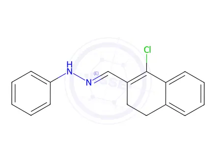 Chemical structure of (E)-1-[(1-Chloro-3,4-dihydronaphthalen-2-yl)methylidene]-2-phenylhydrazine