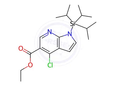 Chemical structure of ethyl 4-chloro-1-(triisopropylsilyl)-1H-pyrrolo[2,3-b]pyridine-5-carboxylate