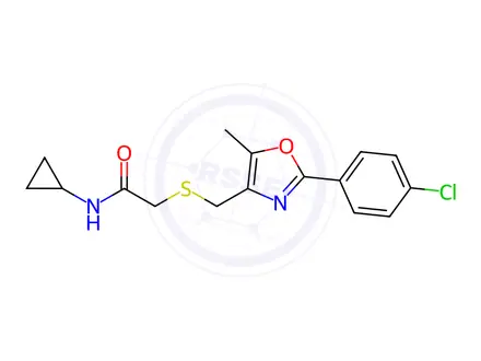 Chemical structure of Acetamide, 2-[[[2-(4-chlorophenyl)-5-methyl-4-oxazolyl]methyl]thio]-N-cyclopropyl-