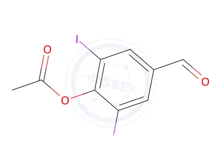 Chemical structure of 4-Formyl-2,6-diiodophenyl acetate