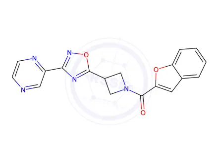 Chemical structure of Benzofuran-2-yl(3-(3-(pyrazin-2-yl)-1,2,4-oxadiazol-5-yl)azetidin-1-yl)methanone