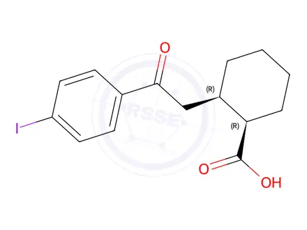 Chemical structure of (1R,2R)-2-(2-(4-iodophenyl)-2-oxoethyl)cyclohexane-1-carboxylic acid