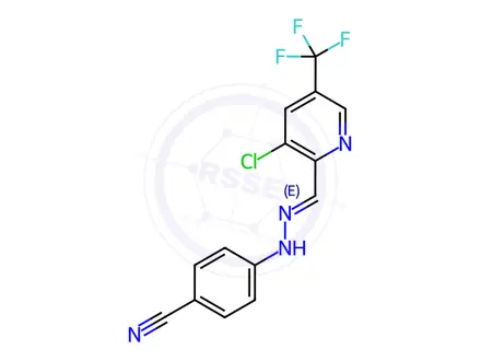 Chemical structure of 4-[(E)-2-{[3-chloro-5-(trifluoromethyl)pyridin-2-yl]methylidene}hydrazin-1-yl]benzonitrile