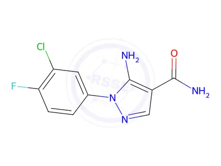 Chemical structure of 5-Amino-1-(3-chloro-4-fluorophenyl)-1H-pyrazole-4-carboxamide