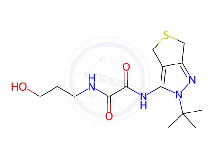 Chemical structure of N1-(2-(tert-Butyl)-2,6-dihydro-4H-thieno[3,4-c]pyrazol-3-yl)-N2-(3-hydroxypropyl)oxalamide