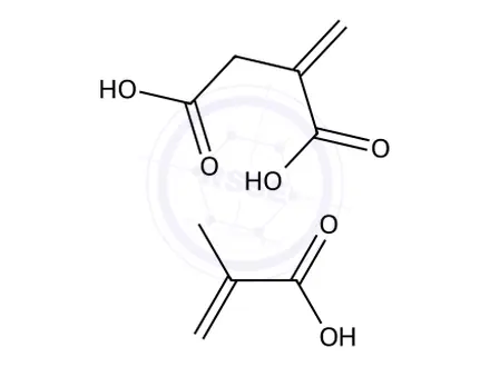 Chemical structure of Butanedioic acid, 2-methylene-, polymer with butyl 2-propenoate, ethenylbenzene and 2-methyl-2-propenoic acid
