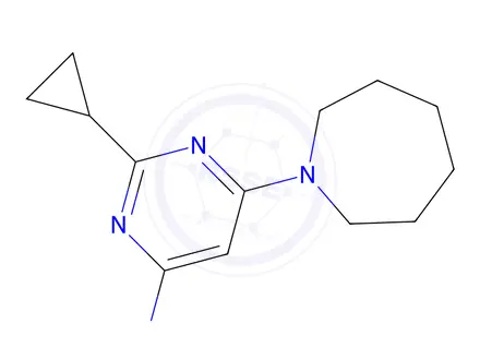 Chemical structure of 6-(azepan-1-yl)-2-cyclopropylpyrimidin-4-amine