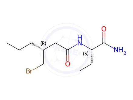Chemical structure of (R)-N-((S)-1-Amino-1-oxobutan-2-yl)-3-(bromomethyl)hexanamide