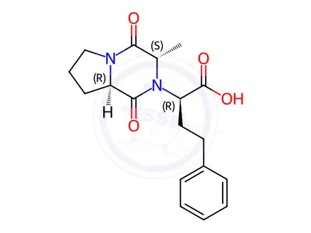 Chemical structure of (R)-2-((3S,8aR)-3-methyl-1,4-dioxohexahydropyrrolo[1,2-a]pyrazin-2(1H)-yl)-4-phenylbutanoic acid