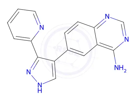 Chemical structure of 6-(3-(Pyridin-2-yl)-1H-pyrazol-4-yl)quinazolin-4-amine