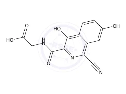 Chemical structure of 2-(1-Cyano-4,7-dihydroxyisoquinoline-3-carboxamido)acetic acid
