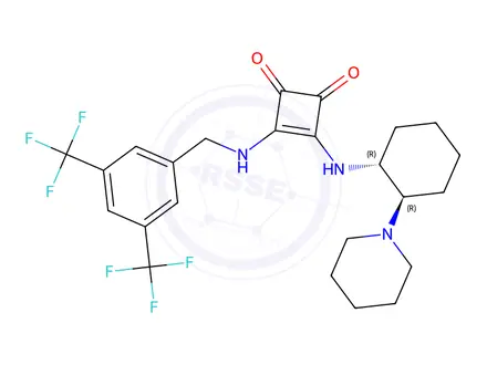 Chemical structure of 3-[[[3,5-Bis(trifluoromethyl)phenyl]methyl]amino]-4-[[(1R,2R)-2-(1-piperidinyl)cyclohexyl]amino]-3-cyclobutene-1,2-dione