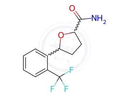 Chemical structure of 5-(2-(Trifluoromethyl)phenyl)tetrahydrofuran-2-carboxamide