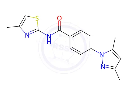 Chemical structure of Benzamide, 4-(3,5-dimethyl-1H-pyrazol-1-yl)-N-(4-methyl-2-thiazolyl)-